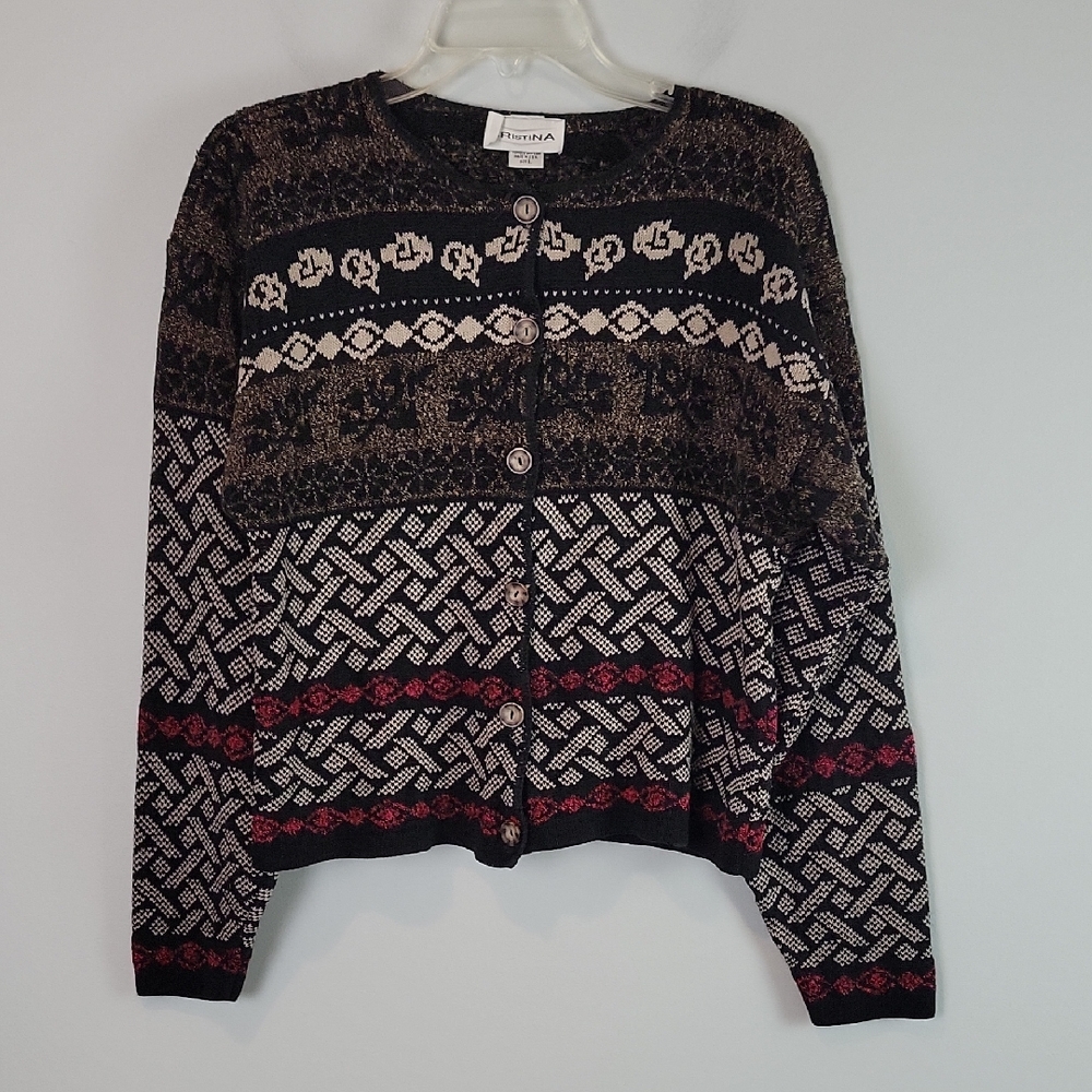 Vintage Cristina button front fall winter cardigan sweater L